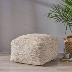 Abella Handcrafted Boho Large Fabric Rectangular Pouf Ivory/Beige - Christopher Knight Home -Ottomans Official Shop unnamed file 5457