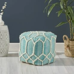 Ottomans Official Shop 42 Bluesage Moroccan Inspired Ottoman Pouf Aqua/Ivory - Christopher Knight Home