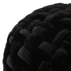 Negley Modern Glam Cable Weave Velvet Round Pouf - Christopher Knight Home Black -Ottomans Official Shop unnamed file 5490