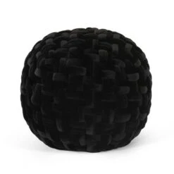 Negley Modern Glam Cable Weave Velvet Round Pouf - Christopher Knight Home Black -Ottomans Official Shop unnamed file 5491