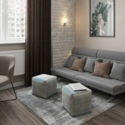 Frances Cube Pouf - WyndenHall Patterned Gray Melange