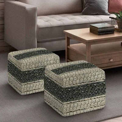 Heyfield Square Pouf - WyndenHall Green/natural 3 Heyfield Square Pouf - WyndenHall Green/natural
