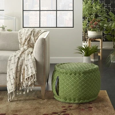 Mina Victory AS696 Indoor/outdoor Pouf - Green 20" x 20" x 12" 3 Mina Victory AS696 Indoor/outdoor Pouf - Green 20" x 20" x 12"