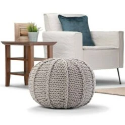 Fabian Transitional Round Hand Knit Pouf Gray - WyndenHall
