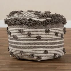 Eligah Handwoven Wool Moroccan Inspired Pouf Ottoman Ivory/Brown - Baxton Studio -Ottomans Official Shop unnamed file 5627