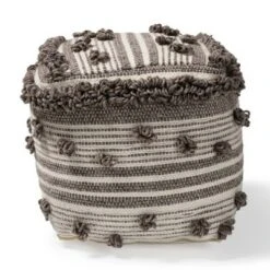 Eligah Handwoven Wool Moroccan Inspired Pouf Ottoman Ivory/Brown - Baxton Studio -Ottomans Official Shop unnamed file 5629
