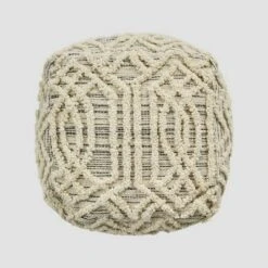 Bluffside Boho Wool and Cotton Ottoman Pouf Gray/Ivory - Christopher Knight Home -Ottomans Official Shop unnamed file 5649
