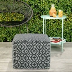 Laurene Square Woven PET Polyester Pouf Gray/White - WyndenHall