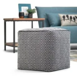Dawsey Moroccan Inspired Pouf Blue/White - WyndenHall