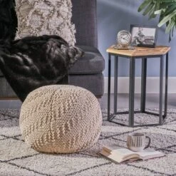 Alwes Knitted Pouf - Christopher Knight Home Dark Gray