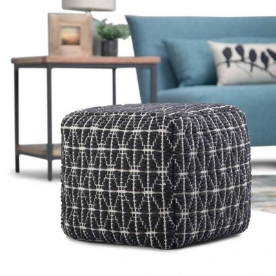 Burrell Transitional Cube Pouf in Dark Blue/White - WyndenHall 3 Burrell Transitional Cube Pouf in Dark Blue/White - WyndenHall