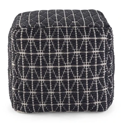 Burrell Transitional Cube Pouf in Dark Blue/White - WyndenHall 8 Burrell Transitional Cube Pouf in Dark Blue/White - WyndenHall – Image 6
