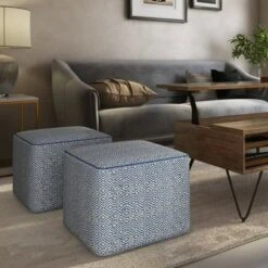 Dougan Square Pouf Patterned - WyndenHall Black/natural