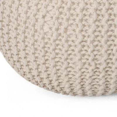 Abena Modern Knitted Cotton Round Pouf - Christopher Knight Home Beige 6 Abena Modern Knitted Cotton Round Pouf - Christopher Knight Home Beige – Image 4