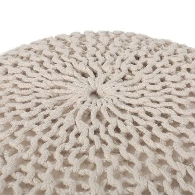 Abena Modern Knitted Cotton Round Pouf - Christopher Knight Home Beige 8 Abena Modern Knitted Cotton Round Pouf - Christopher Knight Home Beige – Image 6