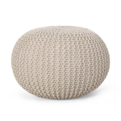 Abena Modern Knitted Cotton Round Pouf - Christopher Knight Home Beige 12 Abena Modern Knitted Cotton Round Pouf - Christopher Knight Home Beige – Image 10