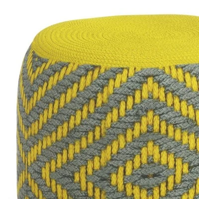 Elza Round Woven PET Polyester Pouf Gray/Yellow - WyndenHall 4 Elza Round Woven PET Polyester Pouf Gray/Yellow - WyndenHall – Image 2