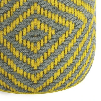 Elza Round Woven PET Polyester Pouf Gray/Yellow - WyndenHall 6 Elza Round Woven PET Polyester Pouf Gray/Yellow - WyndenHall – Image 4