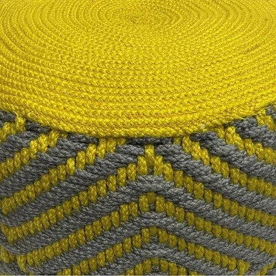 Elza Round Woven PET Polyester Pouf Gray/Yellow - WyndenHall 7 Elza Round Woven PET Polyester Pouf Gray/Yellow - WyndenHall – Image 5