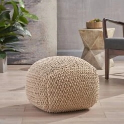 Elowski Knitted Pouf - Christopher Knight Home Beige