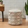 Tilden Boho Fabric Cylinder Pouf Ivory/Blue/Orange - Christopher Knight Home