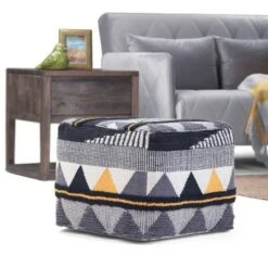 Bebe Transitional Square Pouf Black/Gray/White - WyndenHall
