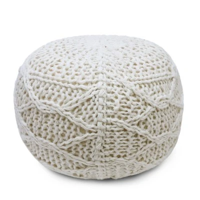 Morven Handmade Boho Fabric Pouf Cream - Christopher Knight Home 4 Morven Handmade Boho Fabric Pouf Cream - Christopher Knight Home – Image 2