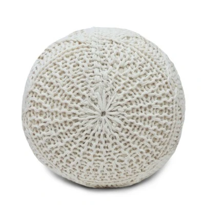 Morven Handmade Boho Fabric Pouf Cream - Christopher Knight Home 5 Morven Handmade Boho Fabric Pouf Cream - Christopher Knight Home – Image 3