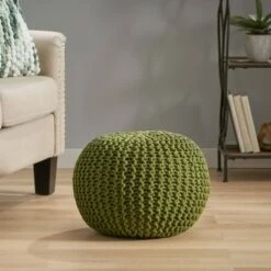 Moro Handcrafted Modern Cotton Pouf - Christopher Knight Home Ecru