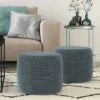Brodie Round Braided Pouf Aegean Blue/Natural - WyndenHall