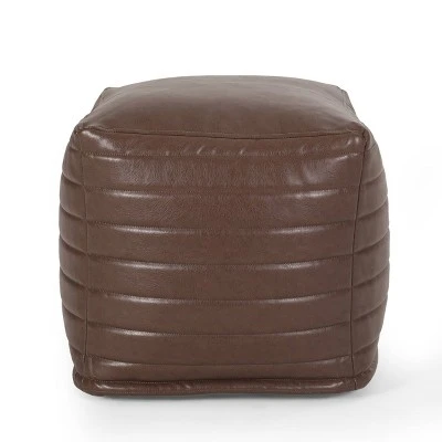 Baddow Contemporary Faux Leather Channel Stitch Cube Pouf - Christopher Knight Home Gray 5 Baddow Contemporary Faux Leather Channel Stitch Cube Pouf - Christopher Knight Home Gray – Image 3
