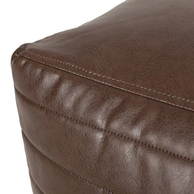 Baddow Contemporary Faux Leather Channel Stitch Cube Pouf - Christopher Knight Home Gray 7 Baddow Contemporary Faux Leather Channel Stitch Cube Pouf - Christopher Knight Home Gray – Image 5