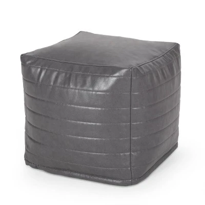 Baddow Contemporary Faux Leather Channel Stitch Cube Pouf - Christopher Knight Home Gray 11 Baddow Contemporary Faux Leather Channel Stitch Cube Pouf - Christopher Knight Home Gray – Image 9