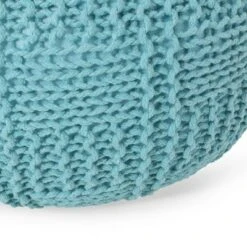Hortense Modern Knitted Cotton Round Pouf - Christopher Knight Home Blue -Ottomans Official Shop unnamed file 5945