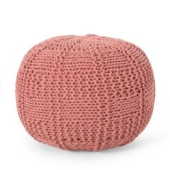 Hortense Modern Knitted Cotton Round Pouf - Christopher Knight Home Blue -Ottomans Official Shop unnamed file 5948
