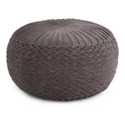 Faye Velvet Round Pouf - WyndenHall Gray -Ottomans Official Shop unnamed file 5953