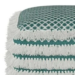 Ari Square Woven PET Polyester Pouf Turquoise/White - WyndenHall -Ottomans Official Shop unnamed file 5969