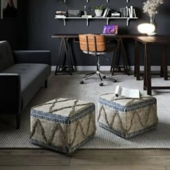 Tasneem Square Pouf - WyndenHall Natural Gray