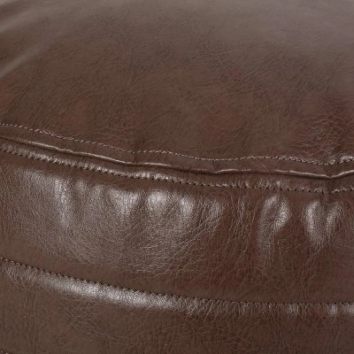 Baddow Contemporary Faux Leather Channel Stitch Cylinder Pouf - Christopher Knight Home Caramel 6 Baddow Contemporary Faux Leather Channel Stitch Cylinder Pouf - Christopher Knight Home Caramel – Image 4