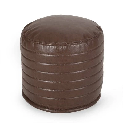 Baddow Contemporary Faux Leather Channel Stitch Cylinder Pouf - Christopher Knight Home Caramel 7 Baddow Contemporary Faux Leather Channel Stitch Cylinder Pouf - Christopher Knight Home Caramel – Image 5