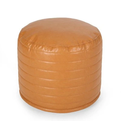 Baddow Contemporary Faux Leather Channel Stitch Cylinder Pouf - Christopher Knight Home Caramel 8 Baddow Contemporary Faux Leather Channel Stitch Cylinder Pouf - Christopher Knight Home Caramel – Image 6