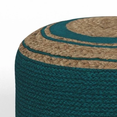 Winslet Round Braided Pouf Deep Aqua - WyndenHall 4 Winslet Round Braided Pouf Deep Aqua - WyndenHall – Image 2