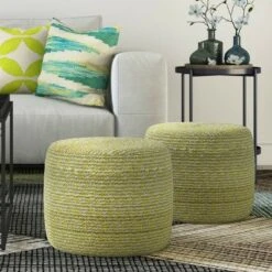 Brodie Round Braided Pouf Muted Yellow/Natural - WyndenHall