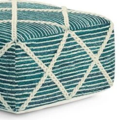 Woodley Square Pouf Teal/ Natural - WyndenHall -Ottomans Official Shop unnamed file 6055