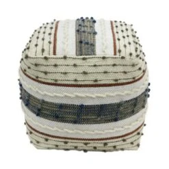 Helton Handcrafted Boho Fabric Pouf Blue/White/Red - Christopher Knight Home