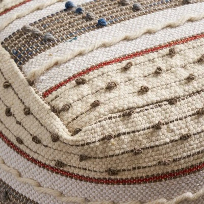 Helton Handcrafted Boho Fabric Pouf Blue/White/Red - Christopher Knight Home 6 Helton Handcrafted Boho Fabric Pouf Blue/White/Red - Christopher Knight Home – Image 4