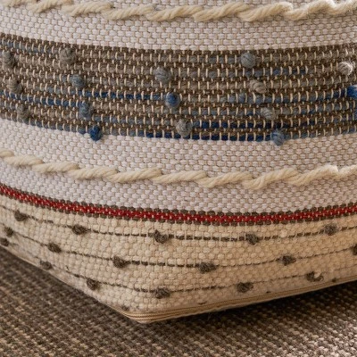 Helton Handcrafted Boho Fabric Pouf Blue/White/Red - Christopher Knight Home 7 Helton Handcrafted Boho Fabric Pouf Blue/White/Red - Christopher Knight Home – Image 5