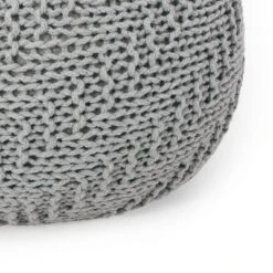 Hershel Modern Knitted Cotton Round Pouf - Christopher Knight Home Light Gray -Ottomans Official Shop unnamed file 6084