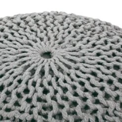 Hershel Modern Knitted Cotton Round Pouf - Christopher Knight Home Light Gray -Ottomans Official Shop unnamed file 6085