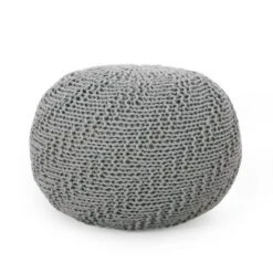 Hershel Modern Knitted Cotton Round Pouf - Christopher Knight Home Light Gray -Ottomans Official Shop unnamed file 6087